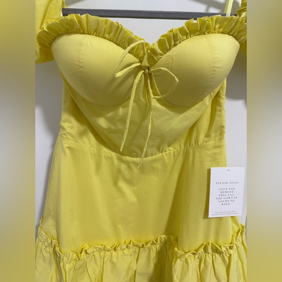 Alamour The Label Yellow Off-Shoulder Puff Sleeve‎ Mini Dress Size M NWT - Picture 6 of 10